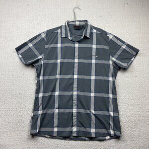 Mammut Shirt Mens XL Grey / Blue Plaid Short Sleeve Hiking Outdoor Snap Tech